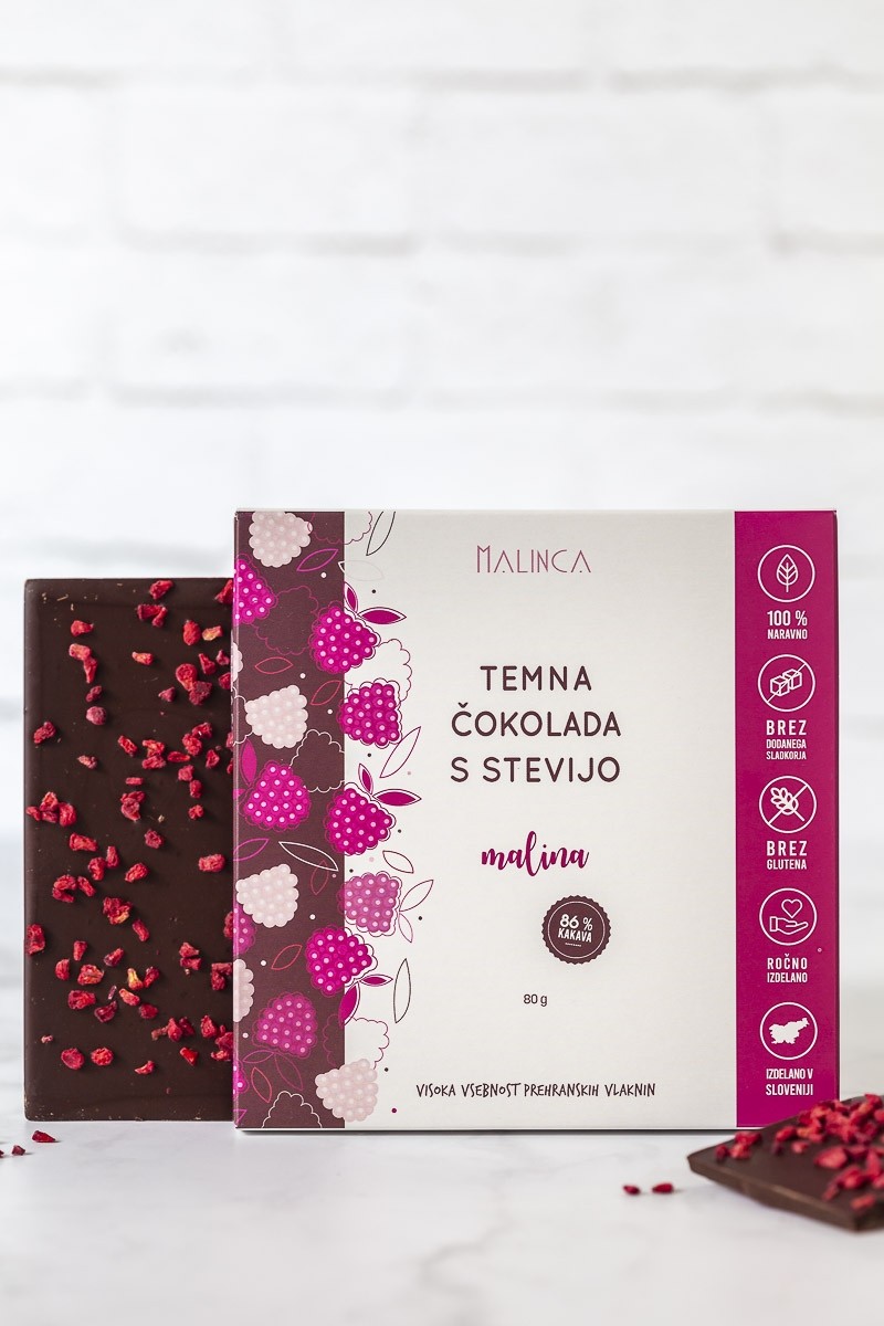 Zartbitterschokolade mit Stevia – Himbeere 80g