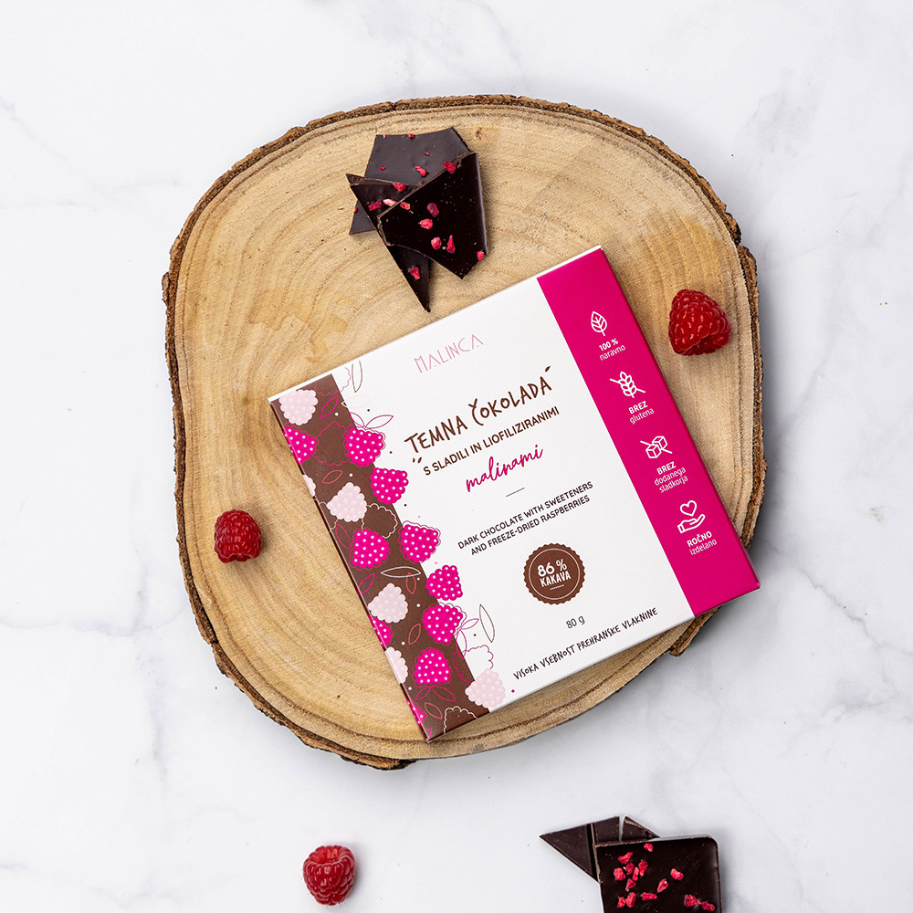 Zartbitterschokolade mit Stevia – Himbeere