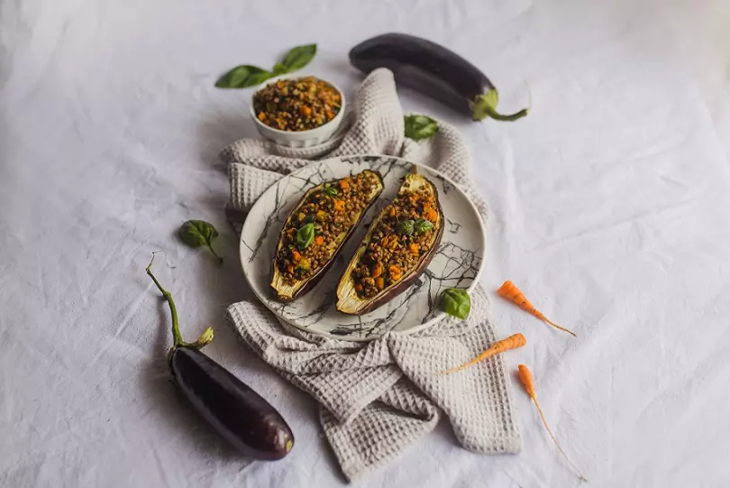 Gefüllte Auberginen mit Buchweizenbrei