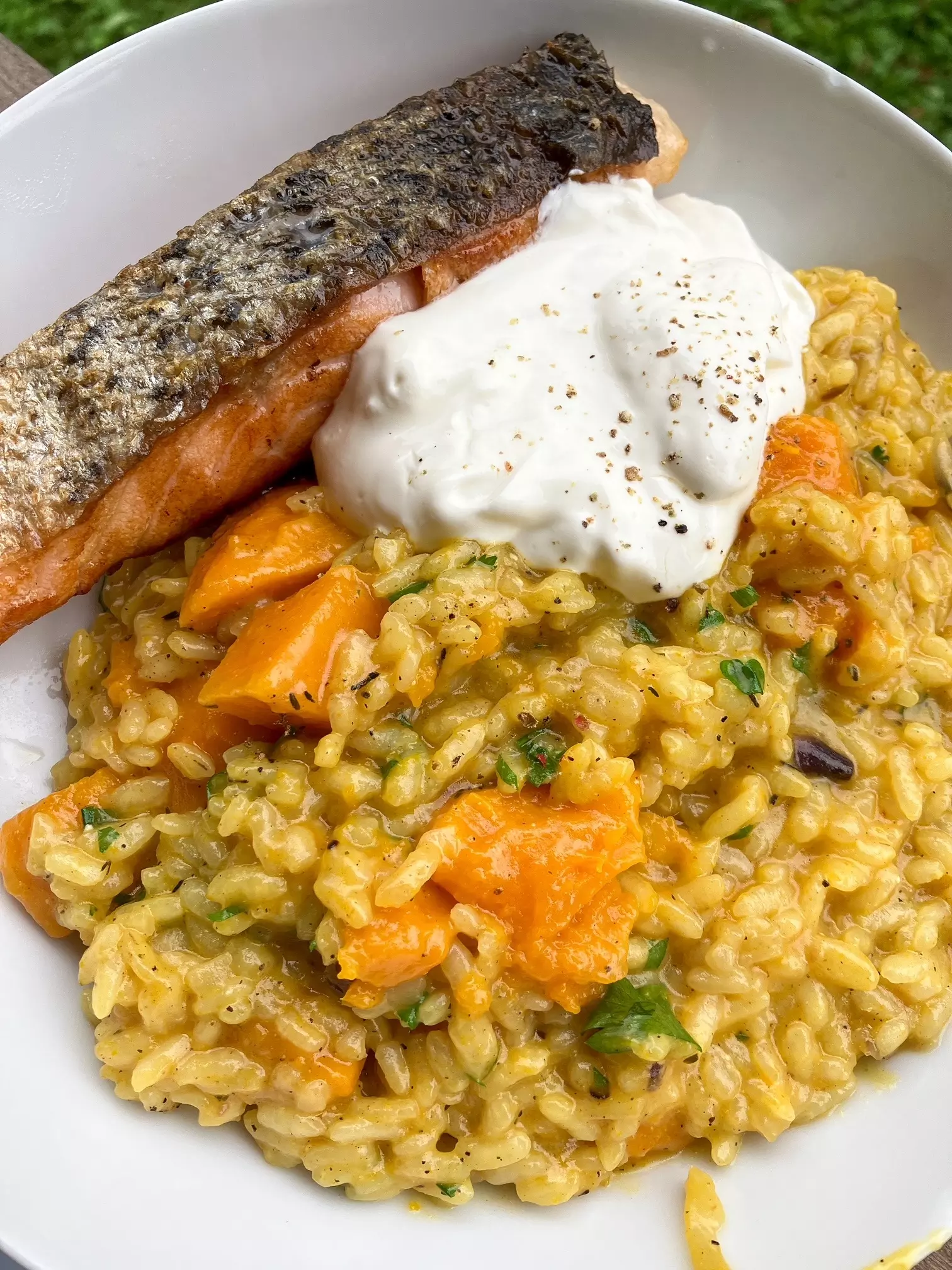 Kürbisrisotto mit Lachs